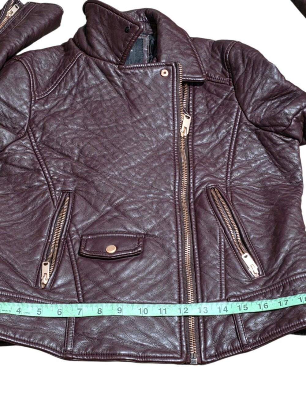 Marc New York Andrew Marc Burgundy Leather Moto Jacket Lg Quilted Biker Zip Coat - Picture 8 of 11